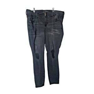 Torrid Premium Black Denim Skinny High Rise Distressed Jeans Womans Size 20R